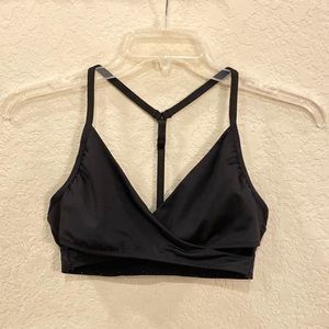 pink crisscross black sports bra size m